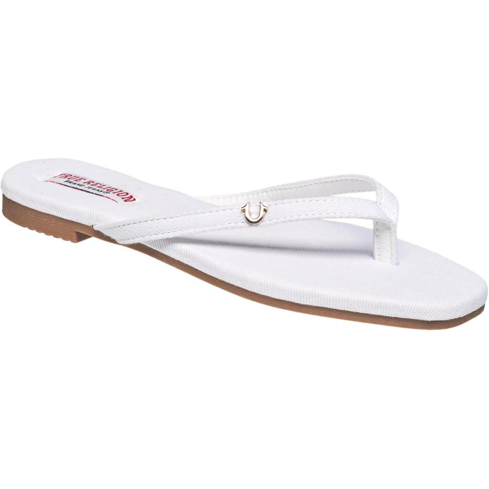 imageTrue Religion Womens Minimalist Flip Flop Sandals Sleek Style with Gold Logo CharmWhite