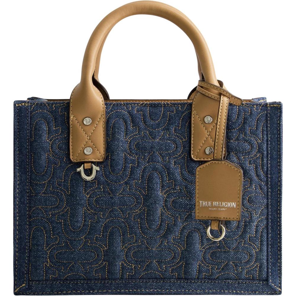 imageTrue Religion Womens Tote Bag Quilted Horseshoe Travel Shoulder Handbag with Adjustable Crossbody StrapDark Denim