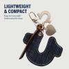 True Religion Denim Horseshoe Bag Charm, Gold Hardware Keychain with Heart Pendant and Accent Strap, Dark Denim