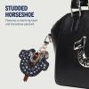 True Religion Denim Horseshoe Bag Charm, Gold Hardware Keychain with Heart Pendant and Accent Strap, Dark Denim