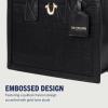 True Religion Mega Logo Modern Tote, Structured Everyday Shoulder Bag, Adjustable Crossbody Strap, Spacious Interior(Black)