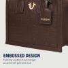 True Religion Mega Logo Modern Tote, Structured Everyday Shoulder Bag, Adjustable Crossbody Strap, Spacious Interior(Chocolate)