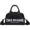 True Religion Mini Satchel, Structured Crossbody Bag with Big Logo, Adjustable Shoulder Strap, Black