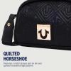 True Religion Quilted Crossbody Bag, Small Structured Purse for Women, Adjustable Strap, Quilted Horseshoe Pattern(Black)