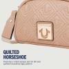 True Religion Quilted Crossbody Bag, Small Structured Purse for Women, Adjustable Strap, Quilted Horseshoe Pattern(Tan)