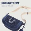 True Religion Women’s Crossbody Bag, Denim Mini Flap Shoulder Handbag Purse with Studded Horseshoe, Dark Denim