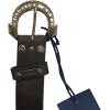 True Religion Womens Jeans Leather Belt Brown Studded Embossed Hardware Logo Horseshoe Buckle (22)