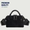True Religion Women’s Satchel Bag Purse, Corduroy Mini Crossbody Travel Handbag with Adjustable Shoulder Strap(Black)