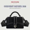 True Religion Women’s Satchel Bag Purse, Corduroy Mini Crossbody Travel Handbag with Adjustable Shoulder Strap(Black)