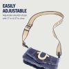 True Religion Women’s Shoulder Bag Purse, Frayed Denim Mini Flap Crossbody Handbag with Horseshoe Logo, Denim