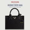 True Religion Women’s Tote Bag, Faux Suede Medium Travel Purse Handbag with Adjustable Shoulder Strap and Horseshoe Logo(Black)