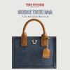 True Religion Women’s Tote Bag, Faux Suede Medium Travel Purse Handbag with Adjustable Shoulder Strap and Horseshoe Logo(Blue)