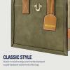 True Religion Women’s Tote Bag, Faux Suede Medium Travel Purse Handbag with Adjustable Shoulder Strap and Horseshoe Logo(Olive)