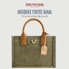 True Religion Women’s Tote Bag, Faux Suede Medium Travel Purse Handbag with Adjustable Shoulder Strap and Horseshoe Logo(Olive)