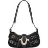 True Religion Denim Shoulder Bag, Everyday Purse with Adjustable Strap, Zip and Magnetic Snap Closure, Black