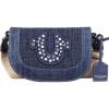 True Religion Women’s Crossbody Bag, Denim Mini Flap Shoulder Handbag Purse with Studded Horseshoe, Dark Denim