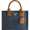 True Religion Women’s Tote Bag, Faux Suede Medium Travel Purse Handbag with Adjustable Shoulder Strap and Horseshoe Logo(Blue)