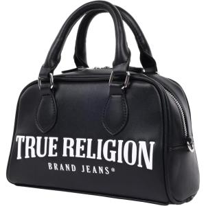 True Religion Mini Satchel, Structured Crossbody Bag with Big Logo, Adjustable Shoulder Strap, Black