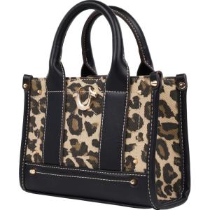 True Religion Mini Tote Bag, Small Canvas Carryall with Handles and Inner Pocket for Women, Leopard