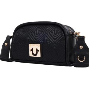 True Religion Quilted Crossbody Bag, Small Structured Purse for Women, Adjustable Strap, Quilted Horseshoe Pattern(Black)