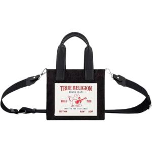 True Religion Tote Bag, Women’s Mini Travel Shoulder Bag with Adjustable Strap(Black Denim)