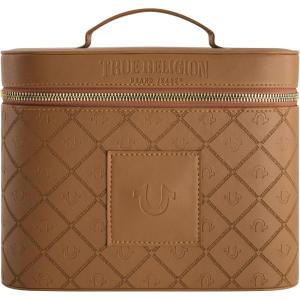 True Religion Women’s Makeup Bag, Large Travel Cosmetic Case Organizer with Mirror, Brown