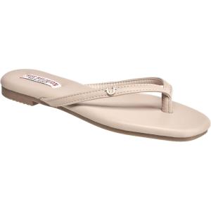 True Religion Women’s Minimalist Flip Flop Sandals – Sleek Style with Gold Logo Charm(Beige)