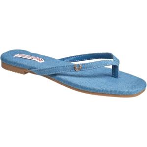 True Religion Women’s Minimalist Flip Flop Sandals – Sleek Style with Gold Logo Charm(Blue)