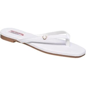 True Religion Women’s Minimalist Flip Flop Sandals – Sleek Style with Gold Logo Charm(White)