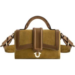 True Religion Women’s Satchel Bag Purse, Corduroy Mini Crossbody Travel Handbag with Adjustable Shoulder Strap(Brown)