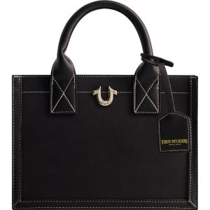 True Religion Women’s Tote Bag, Faux Suede Medium Travel Purse Handbag with Adjustable Shoulder Strap and Horseshoe Logo(Black)