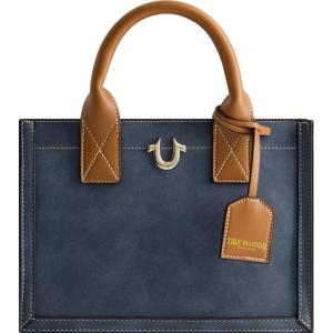 True Religion Women’s Tote Bag, Faux Suede Medium Travel Purse Handbag with Adjustable Shoulder Strap and Horseshoe Logo(Blue)