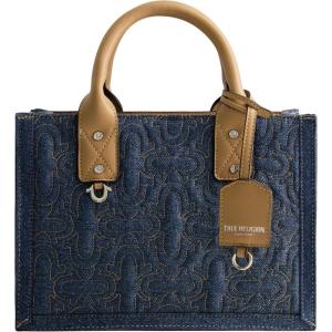 True Religion Women’s Tote Bag, Quilted Horseshoe Travel Shoulder Handbag with Adjustable Crossbody Strap(Dark Denim)