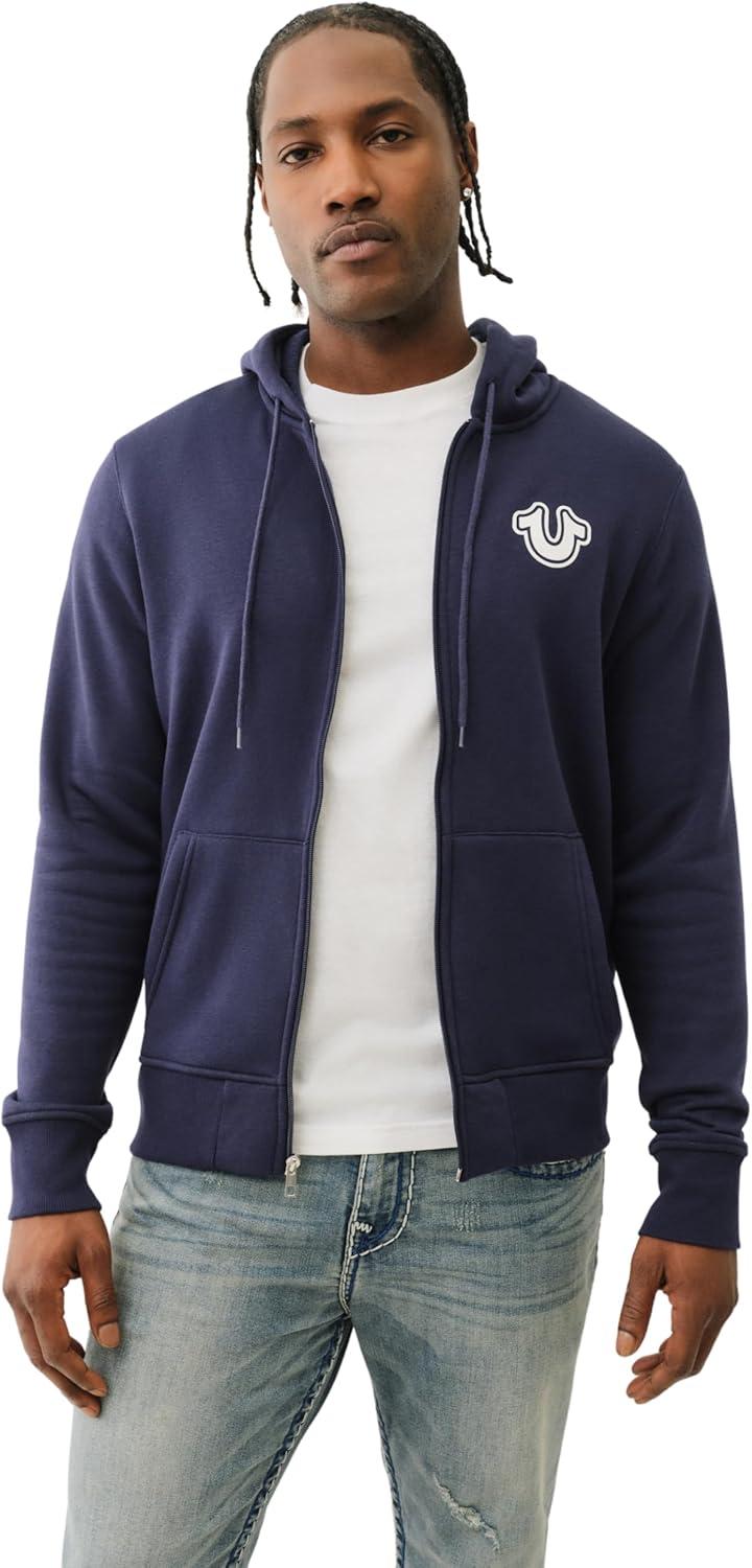 imageTrue Religion Mens Puff Print Core Zip Up Hoodie for Men Y2K Graphic Hoodie Mens Hoodies with Oversized GraphicAce Blue
