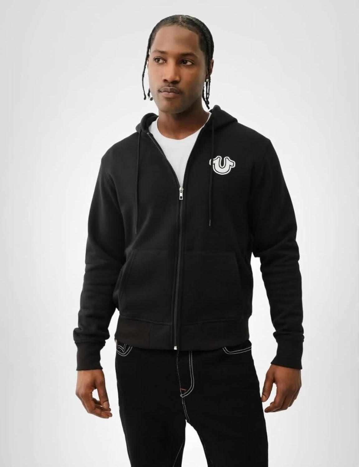 imageTrue Religion Mens Puff Print Core Zip Up Hoodie for Men Y2K Graphic Hoodie Mens Hoodies with Oversized GraphicBlack