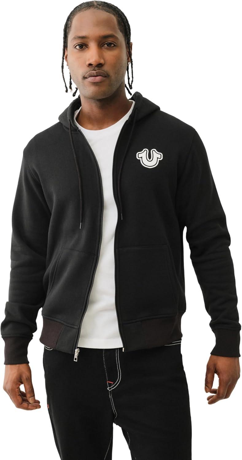 imageTrue Religion Mens Puff Print Core Zip Up Hoodie for Men Y2K Graphic Hoodie Mens Hoodies with Oversized GraphicBlack