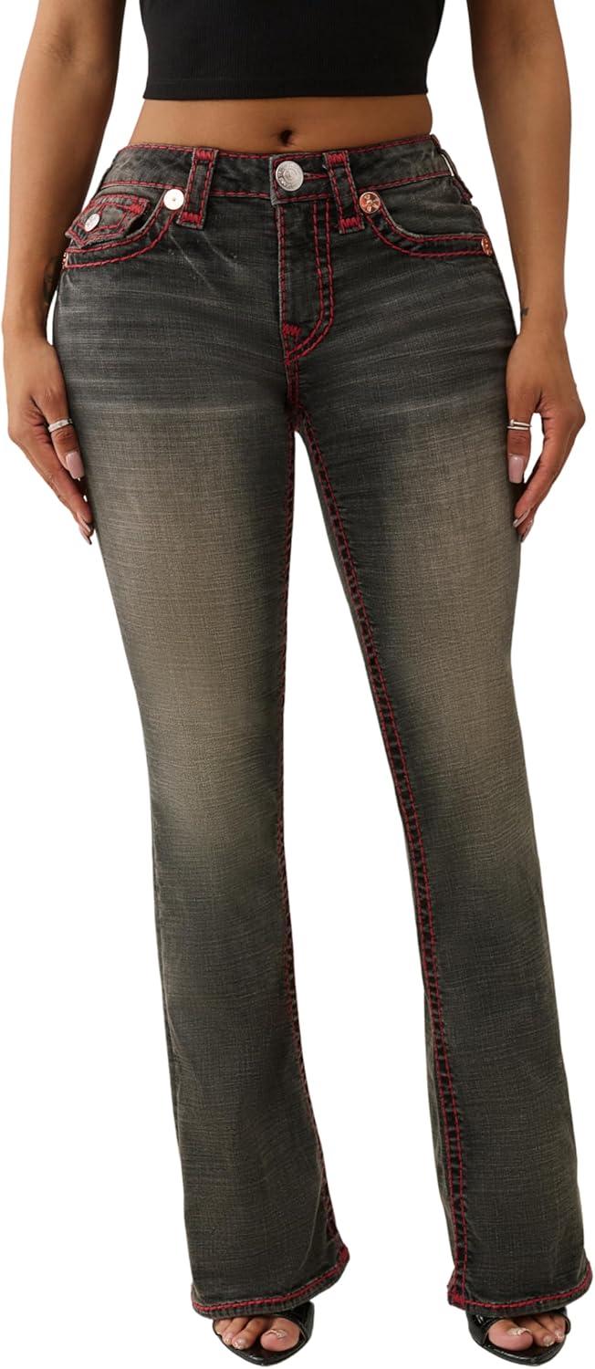 imageTrue Religion Womens Becca MidRise Bootcut Flap Jeans Super T Stitch DenimCompass Trail