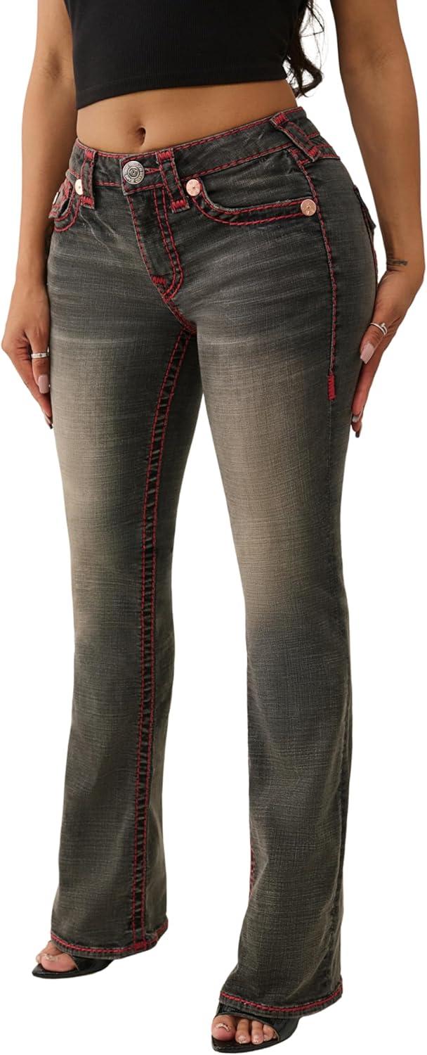 imageTrue Religion Womens Becca MidRise Bootcut Flap Jeans Super T Stitch DenimCompass Trail