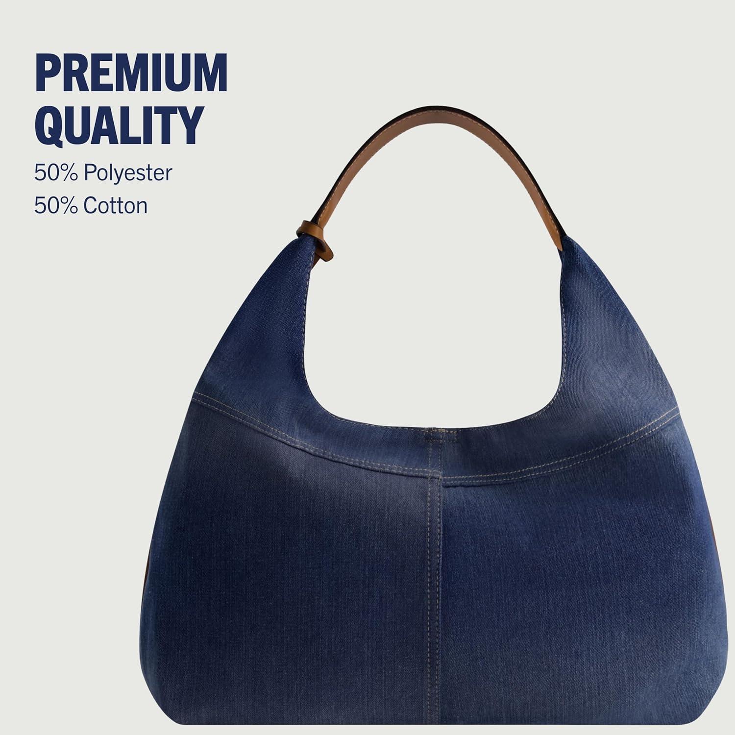 imageTrue Religion Womens Shoulder Bag Purse Large Hobo Handbag with Front PocketsDenim