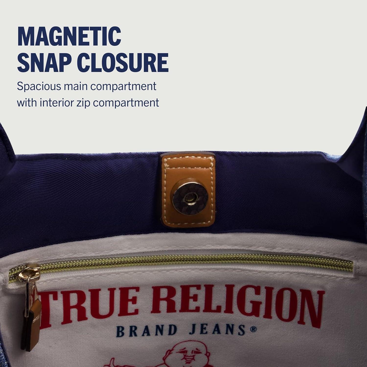 imageTrue Religion Womens Shoulder Bag Purse Large Hobo Handbag with Front PocketsDenim
