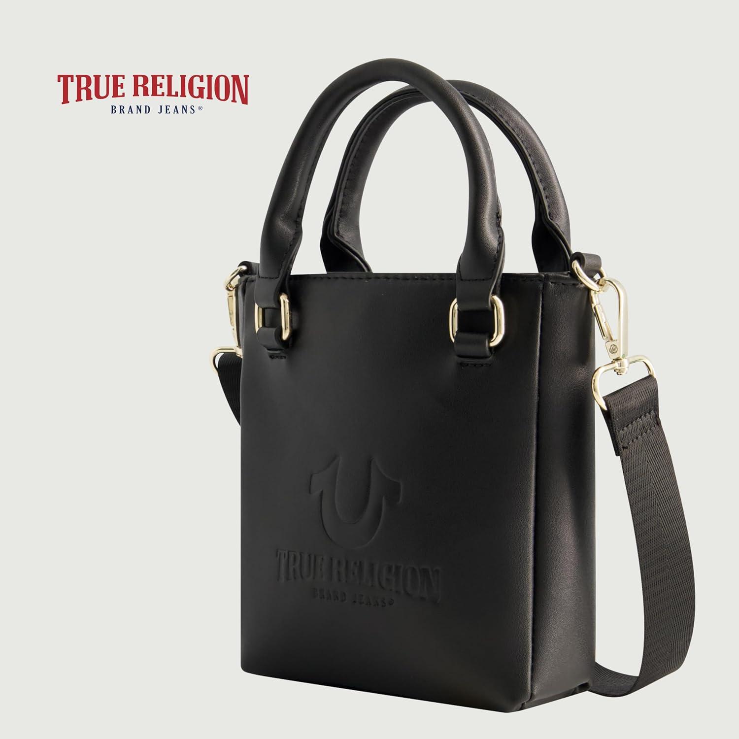imageTrue Religion Womens Tote Bag Travel Shoulder Handbag with Adjustable Crossbody StrapBlack