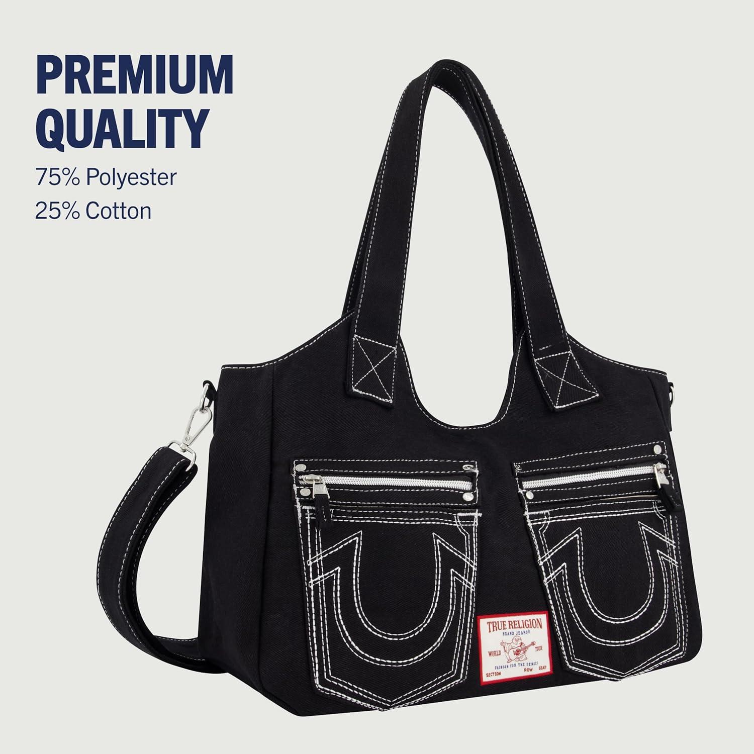 imageTrue Religion womens True Religion Womens Satchel Bag Crossbody Purse Handbag With Horseshoe Logo StitchingBlack