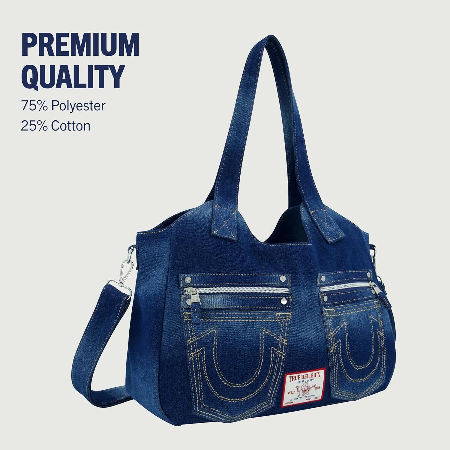 imageTrue Religion womens True Religion Womens Satchel Bag Crossbody Purse Handbag With Horseshoe Logo StitchingDark Denim