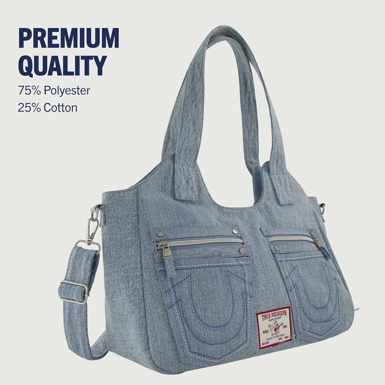 imageTrue Religion womens True Religion Womens Satchel Bag Crossbody Purse Handbag With Horseshoe Logo StitchingDenim
