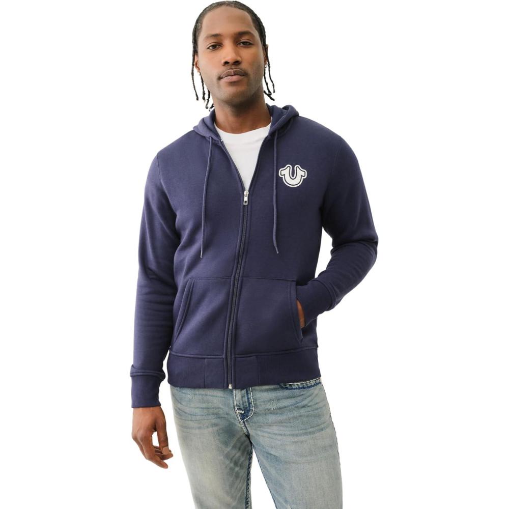imageTrue Religion Mens Puff Print Core Zip Up Hoodie for Men Y2K Graphic Hoodie Mens Hoodies with Oversized GraphicAce Blue