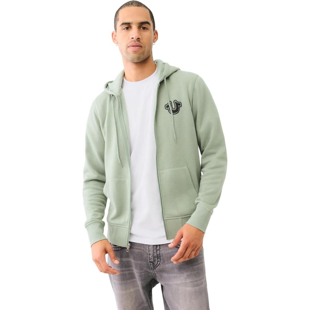 imageTrue Religion Mens Puff Print Core Zip Up Hoodie for Men Y2K Graphic Hoodie Mens Hoodies with Oversized GraphicGreen Bay
