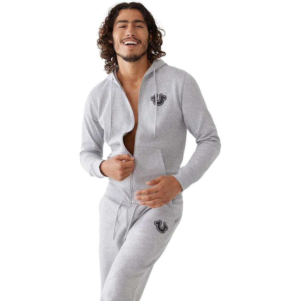 imageTrue Religion Mens Puff Print Core Zip Up Hoodie for Men Y2K Graphic Hoodie Mens Hoodies with Oversized GraphicHeather Grey