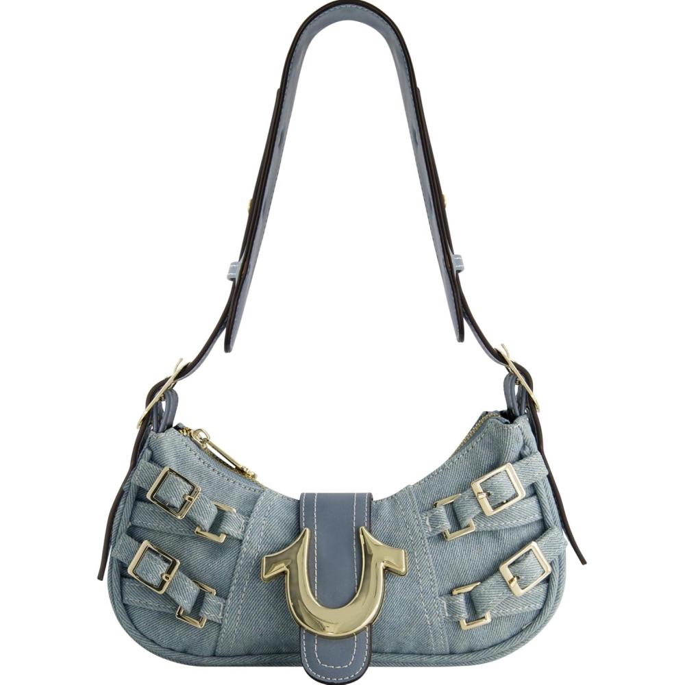 imageTrue Religion Shoulder Bag Womens MultiStrap Denim Handbag with Adjustable Shoulder Strap One Size