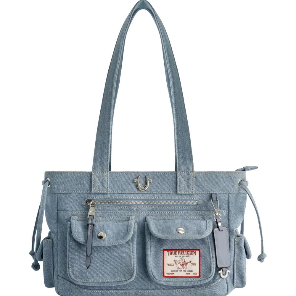 imageTrue Religion Tote Bag Womens MultiPocket Faux Leather Handbag Denim One Size