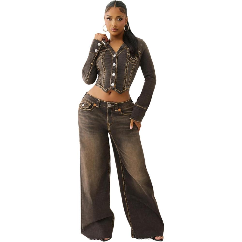 imageTrue Religion Womens Jessie Super Baggy Jeans Flap Pockets amp Super T StitchingCocoa Crumble